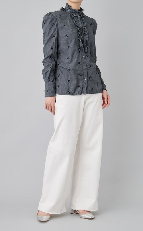 【reADdress】フラワープリントフリルデザインシャツ