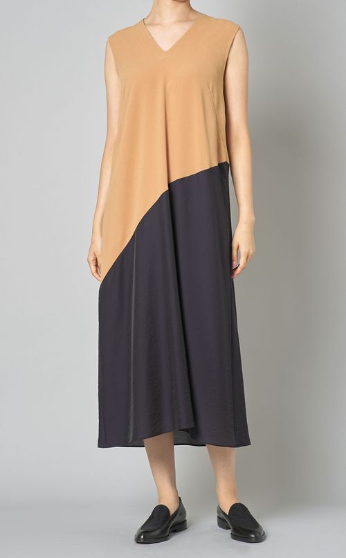 バイカラー切替Aラインワンピース