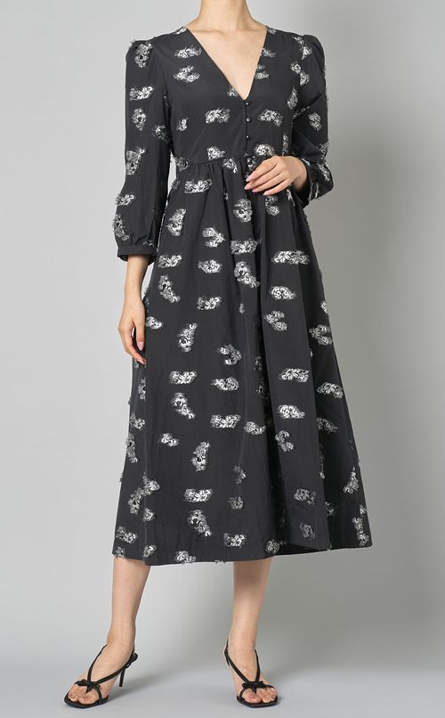 フラワージャガードVネックワンピース