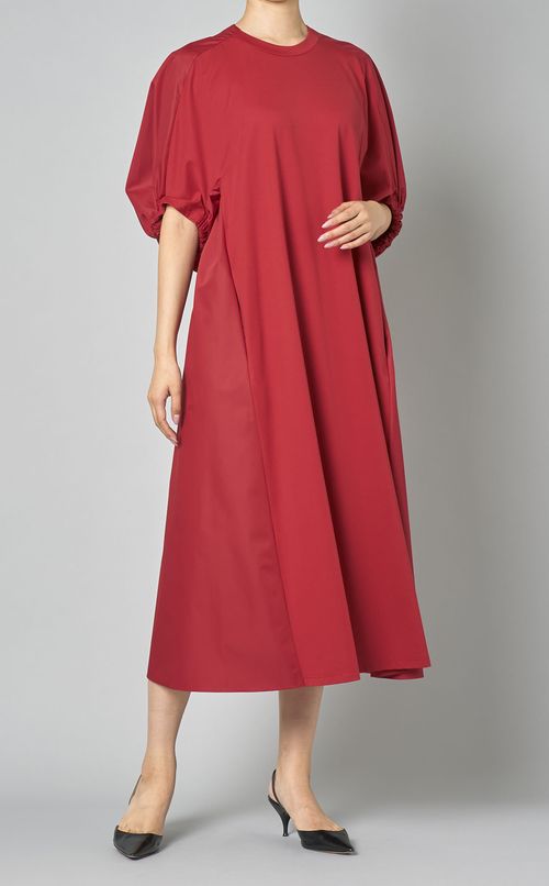 ボリュームスリーブジャージーワンピース