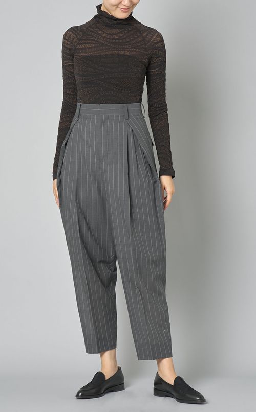 ピンストライプ3タックワイドパンツ
