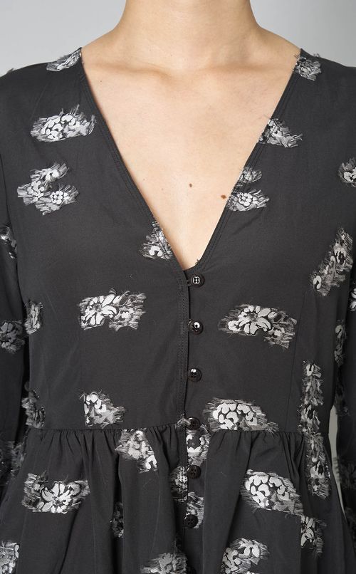 フラワージャガードVネックワンピース