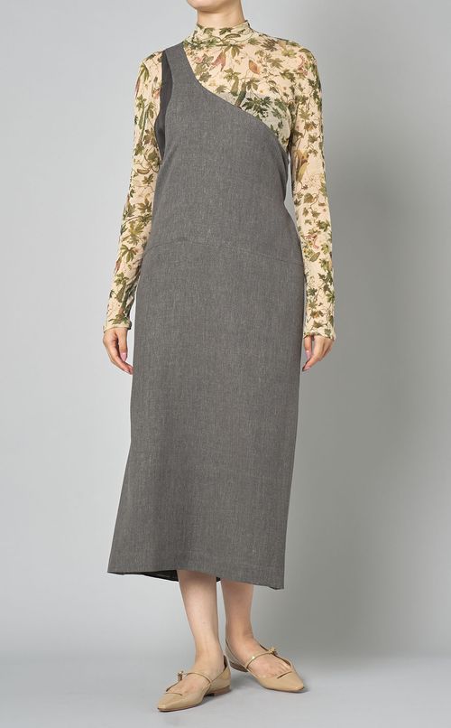 ウールリネンツイードエプロンワンピース