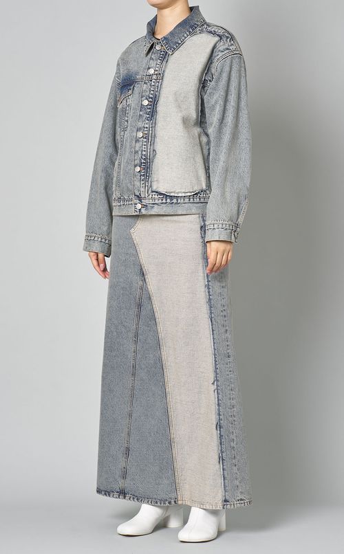 ウォッシュドデニム切替ロングスカート