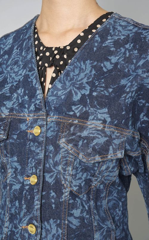Vネックフラワーデニムブルゾン