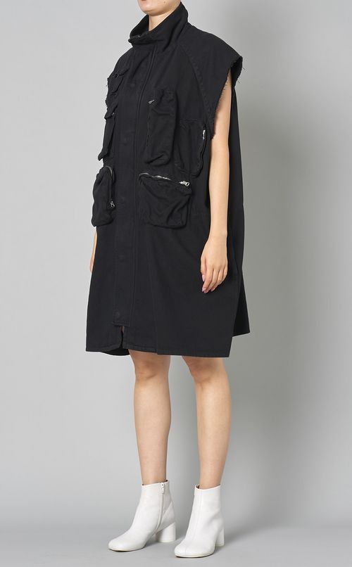 コットンフロントポケッ卜ジレワンピース