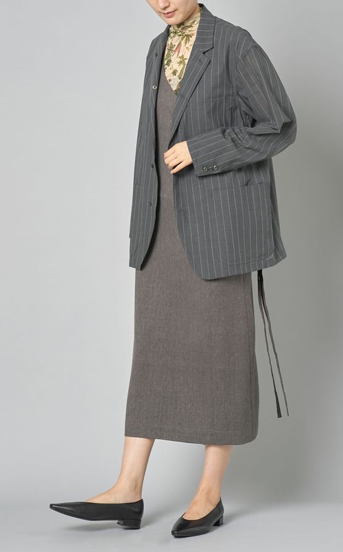 ウールリネンツイードエプロンワンピース