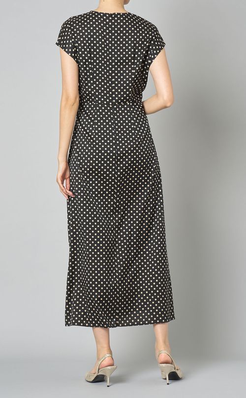 ドットプリントフロントギャザーワンピース