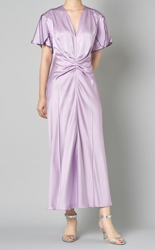 ギャザーVネックミディワンピース