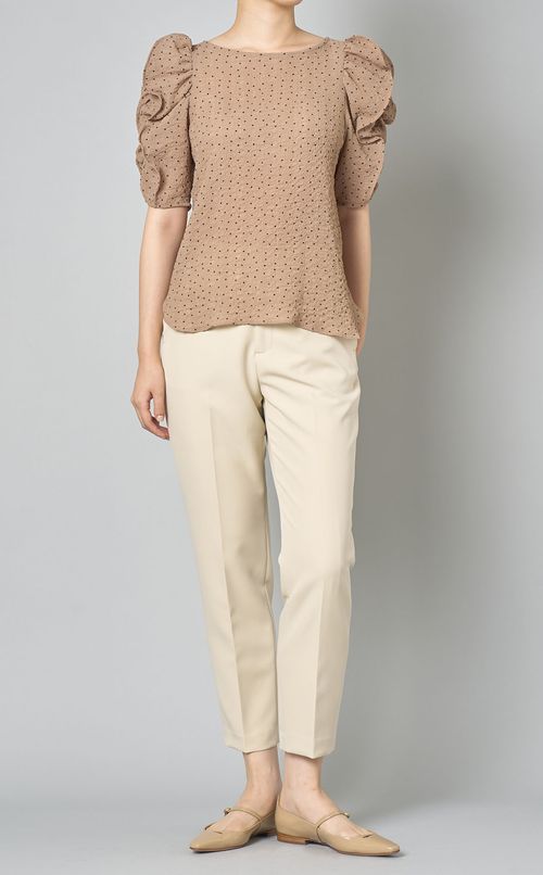 ドットフリルスリーブブラウス