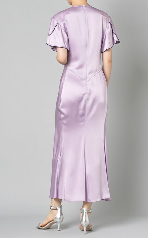 ギャザーVネックミディワンピース