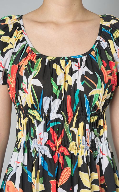 ブラックマルチカラーギャザーワンピース