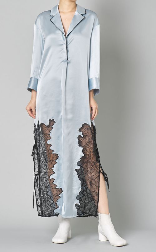 サテンレースシャツワンピース