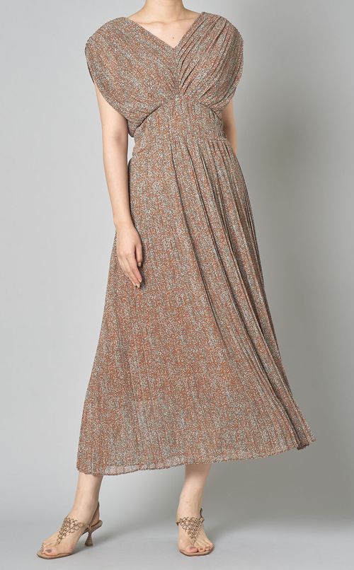 プリントプリーツワンピース