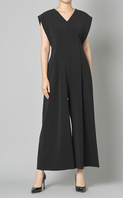 ストレッチツイルVネックオールインワン