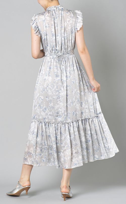 プリントサテンフレアワンピース