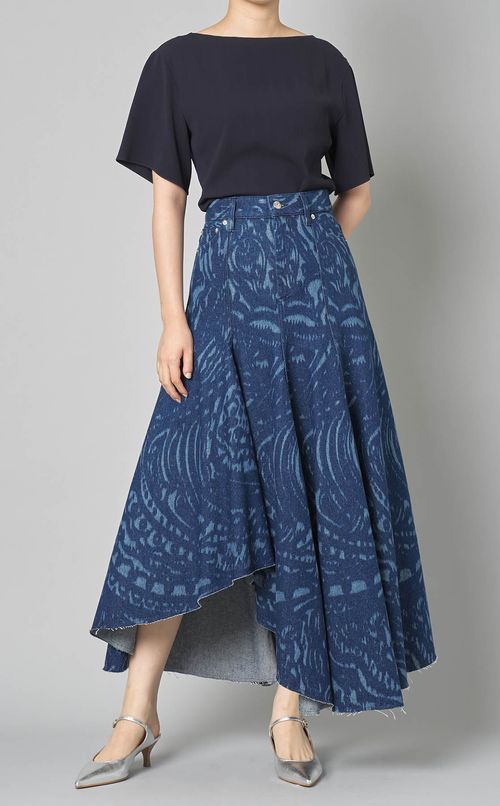 デザインヘムデニムフレアスカー卜