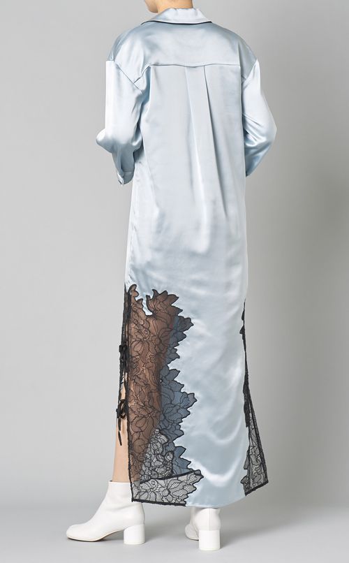 サテンレースシャツワンピース