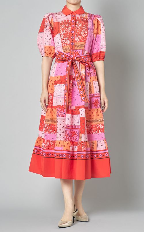 バンダナパッチワークプリントシャツドレス