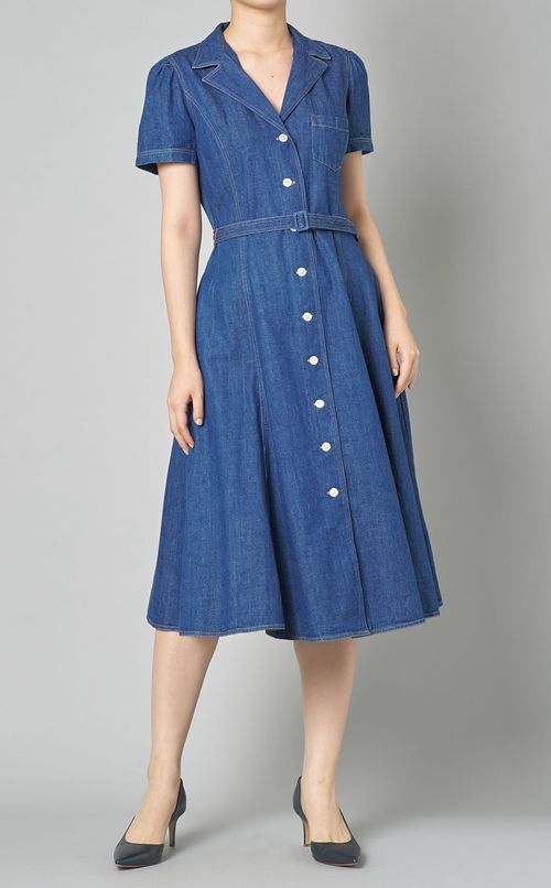 デニムパフスリーブシャツドレス