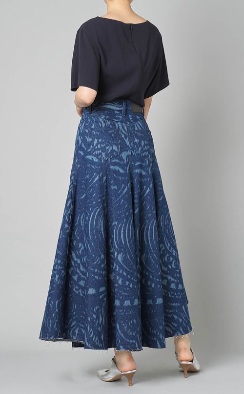 デザインヘムデニムフレアスカー卜