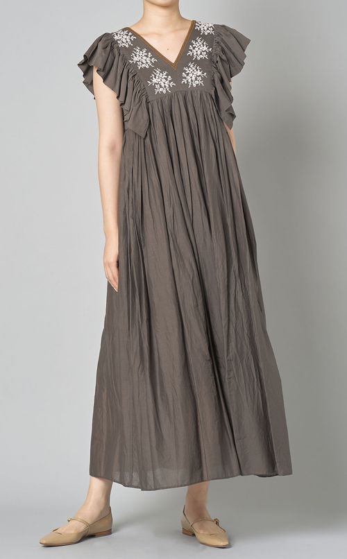 コットンボイル刺繍ロングワンピース