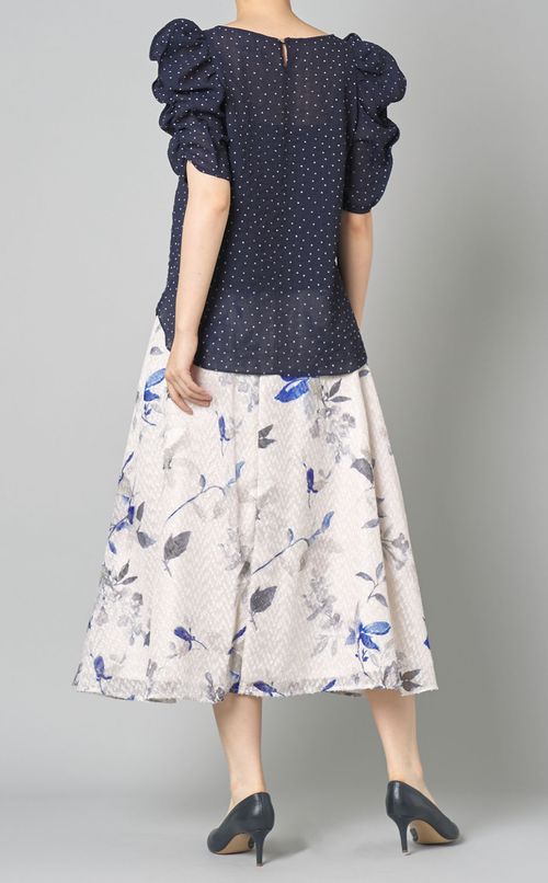 ドットフリルスリーブブラウス