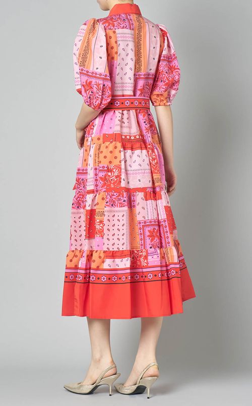 バンダナパッチワークプリントシャツドレス