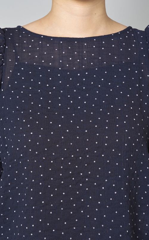 ドットフリルスリーブブラウス