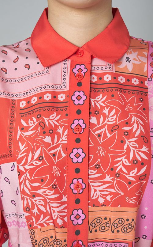 バンダナパッチワークプリントシャツドレス