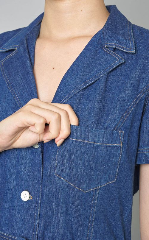 デニムパフスリーブシャツドレス