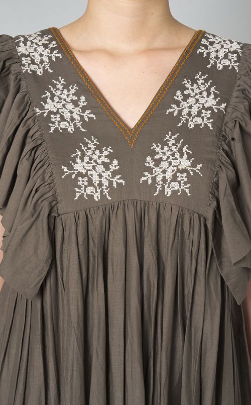 コットンボイル刺繍ロングワンピース