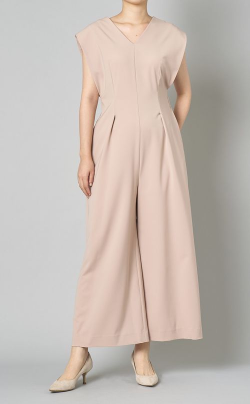 ストレッチツイルVネックオールインワン