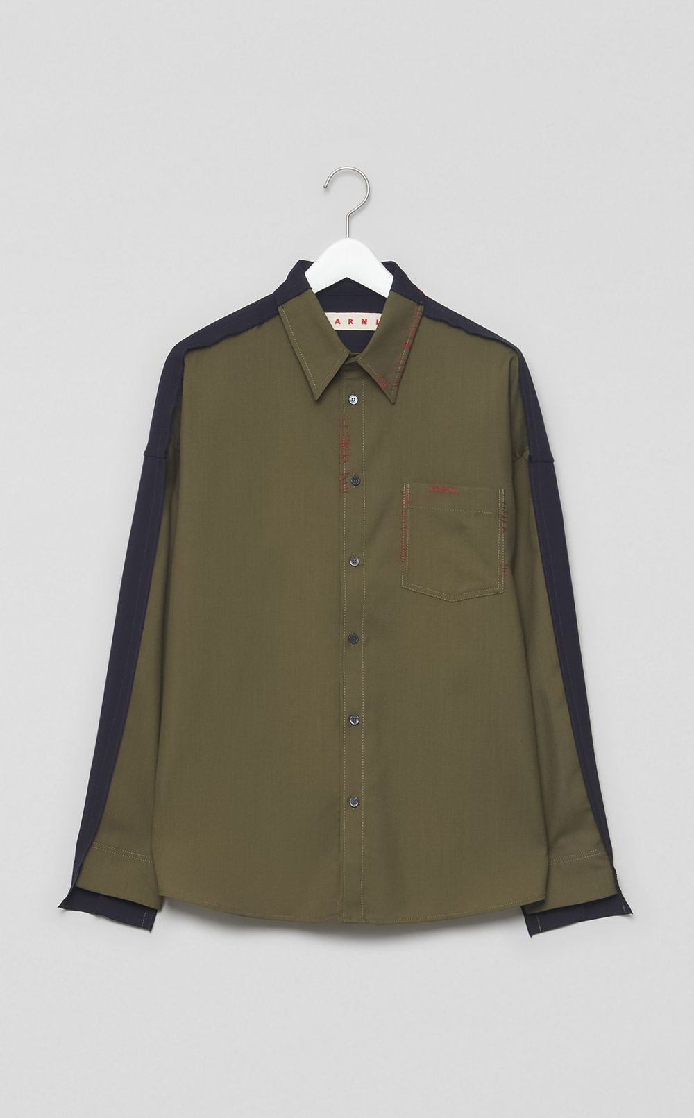 バイカラートロピカルウールシャツ