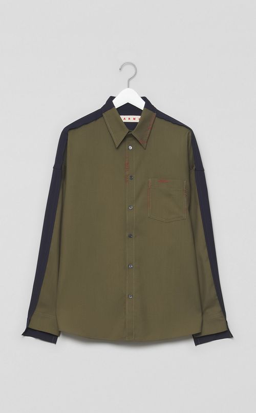 バイカラートロピカルウールシャツ