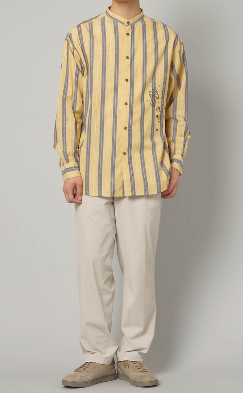 ストライプエンブロイダリーバンドシャツ