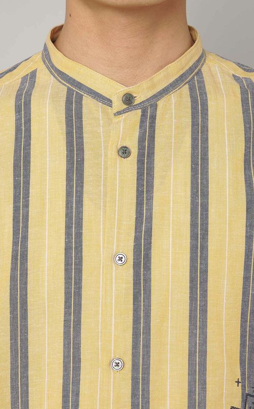 ストライプエンブロイダリーバンドシャツ