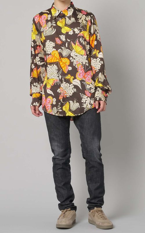 バタフライプリントシャツ