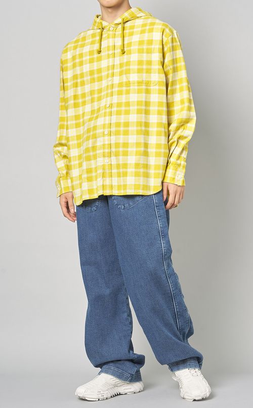 チェックネルフーディシャツ