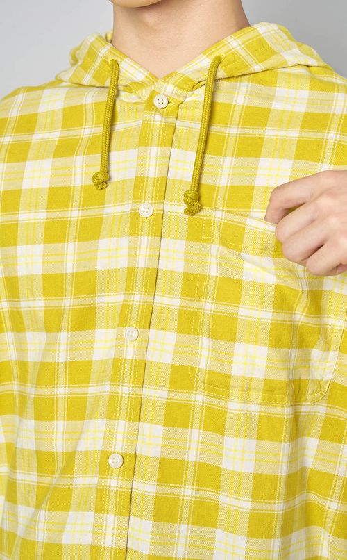 チェックネルフーディシャツ