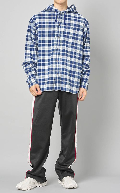 チェックネルフーディシャツ