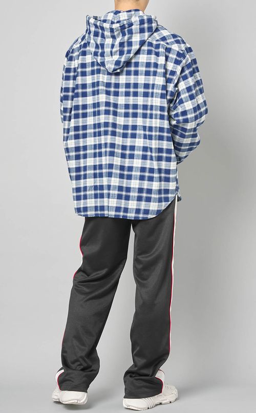 チェックネルフーディシャツ