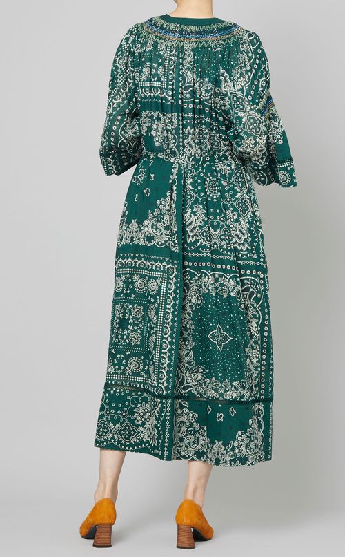 バンダナプリントノーカラーワンピース