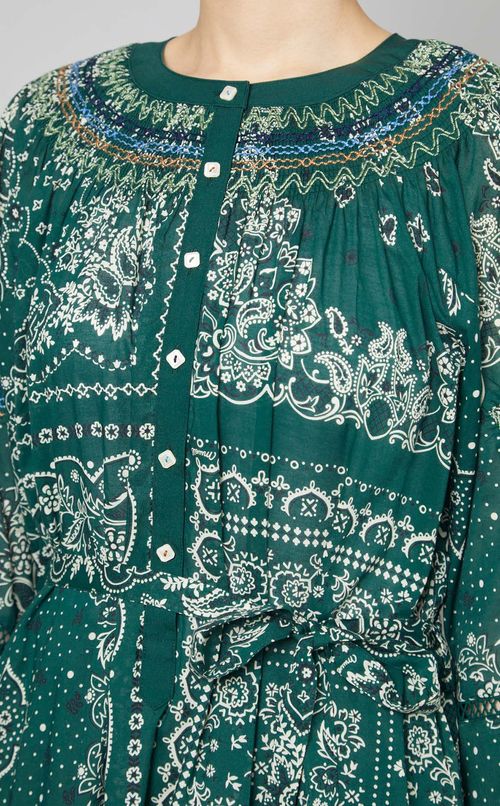 バンダナプリントノーカラーワンピース