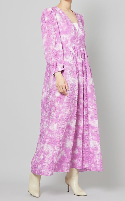 コットンサッカーVネックロングワンピース