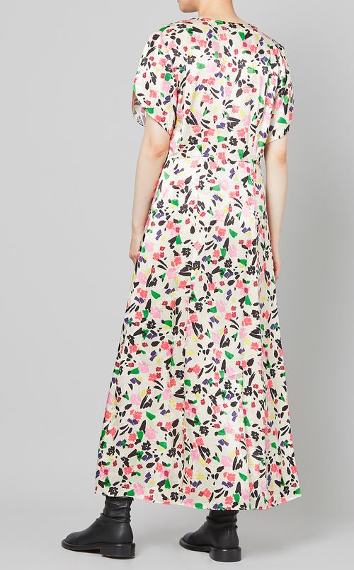 マルチカラープリントVネックドレス