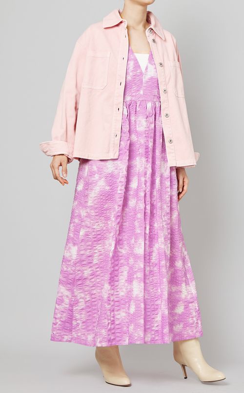 コットンサッカーVネックロングワンピース