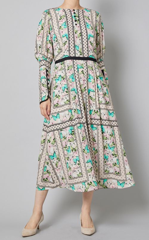 バタフライプリントパイピングワンピース