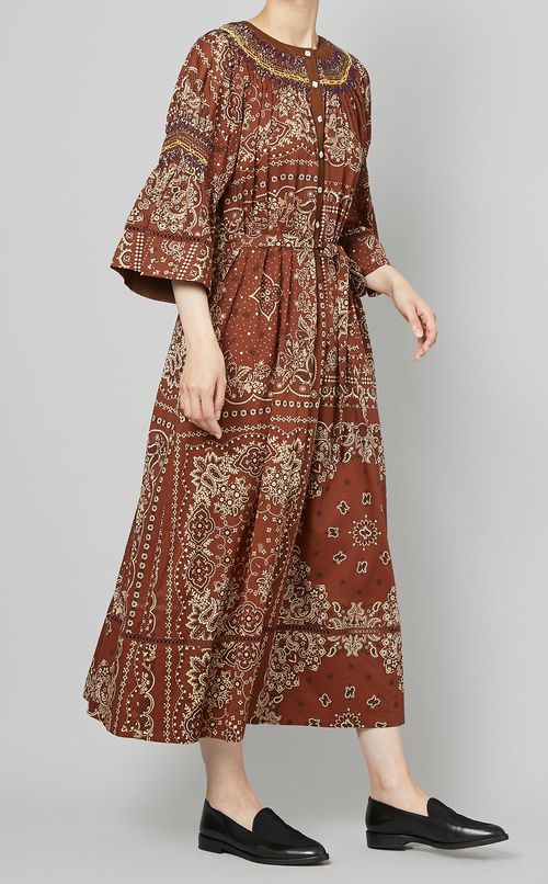 バンダナプリントノーカラーワンピース