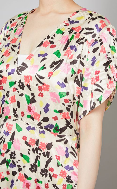 マルチカラープリントVネックドレス